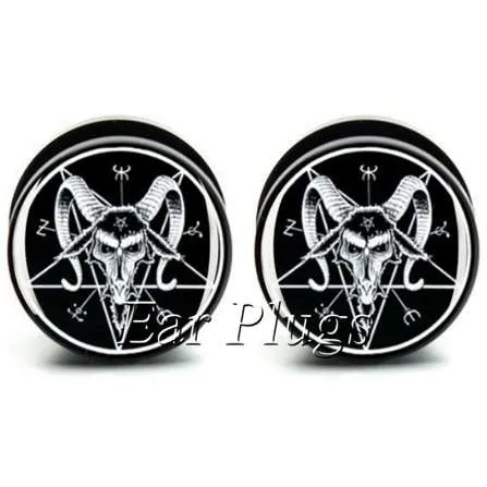 1 par Baphomet Fare Plug Gauges Preto Acrílico Parafuso Fit Plug Flug Flesh Body Piercing Jóias PSP0545