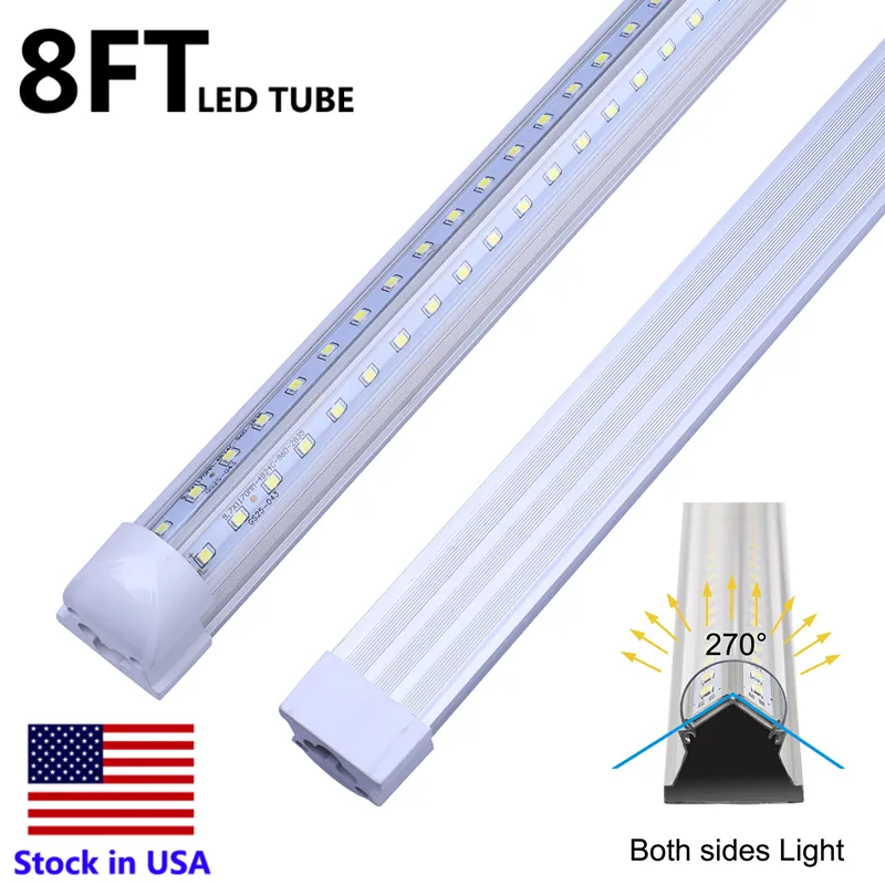 Tubos de LED de luz de garagem de 8 '', 4 pés, 5 pés, 6 pés, 8 pés, 8 pés, 72 polegadas, Bubs LED 120W T8, luzes de tubo de LED, lados duplos, iluminação de armazém