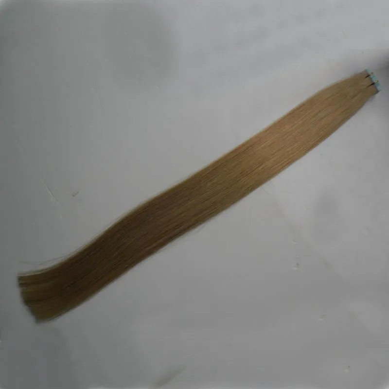 인간의 머리카락 확장 테이프 27 꿀 금발 100g 10 ~ 26 인치 비 레미 스트레이트 브라질 머리카락 보이지 않는 테이프 PU 피부 위사