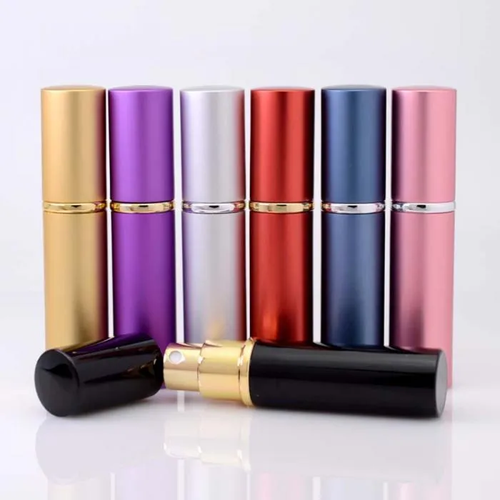 5ml Mini Spray Perfumy Butelka Metalowa Spray Refillable Portable Atomizer Perfumy Aluminiowe Butelki Refillacyjne Pusty Kosmetyczny Pojemnik 7 Kolory