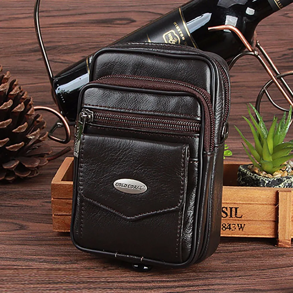 100% cuir véritable hommes messager taille sac étui de téléphone portable mâle ceinture Pack peau naturelle peau de vache petit sac à bandoulière