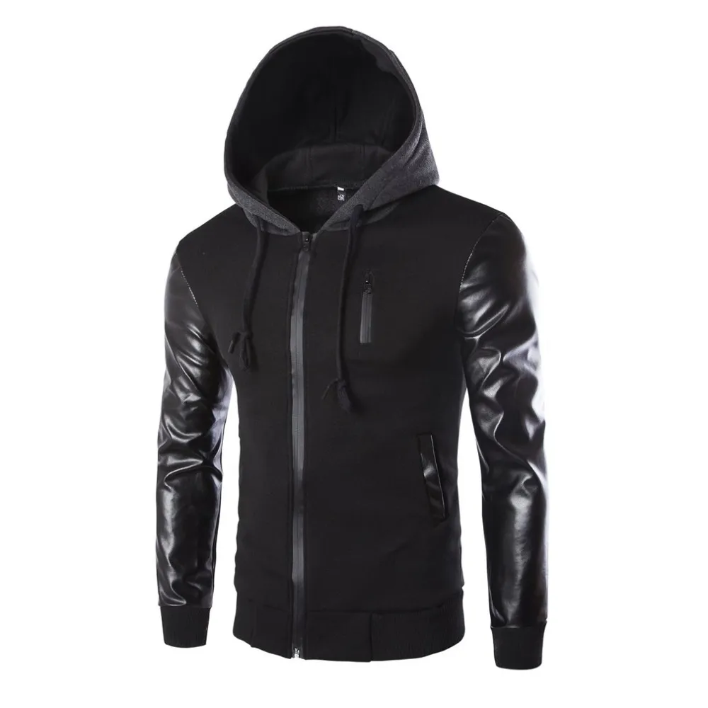 Men s Leather Jacket Punk Style PU Patchwork Autumn Winter Coats