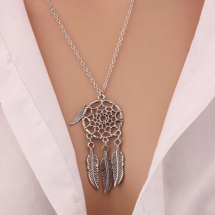 Hot Fashion Dream Catchers choker necklaces silver&Gold tassel wings feather leaf turquoise pendant necklace for women's Fashion Jewelry