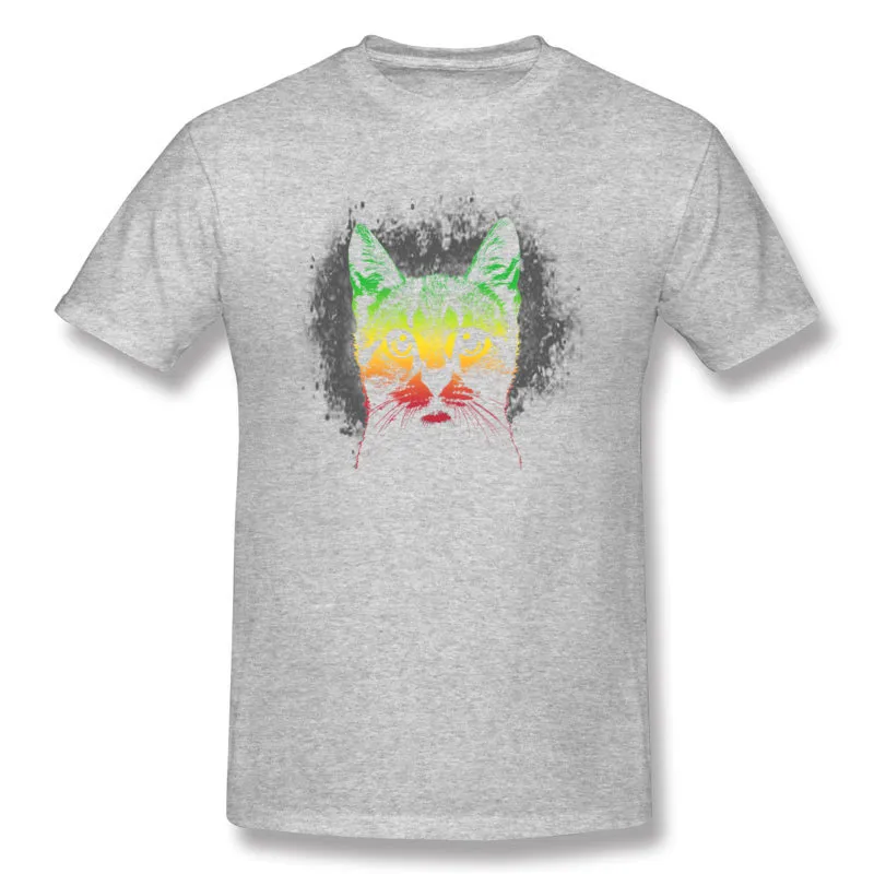 Meilleur choix mâle coton Reggae chat t-shirt mâle col rond Beige à manches courtes t-shirts grande taille conception t-shirt