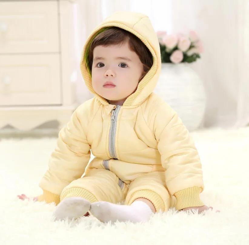 أحدث الخريف الشتاء ملابس الطفل حلوى لون الطفل بذلة مع سحاب سماكة بذلة الاطفال snowsuits الدافئة ملابس الطفل