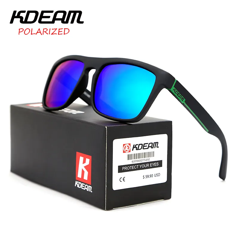 CE-Zertifizierung KDEAM Polarisierte Sonnenbrille Männer Sport Sonnenbrille Fahren Frauen Spiegel objektiv Quadratischen Rahmen UV400 Mit Fall KD156