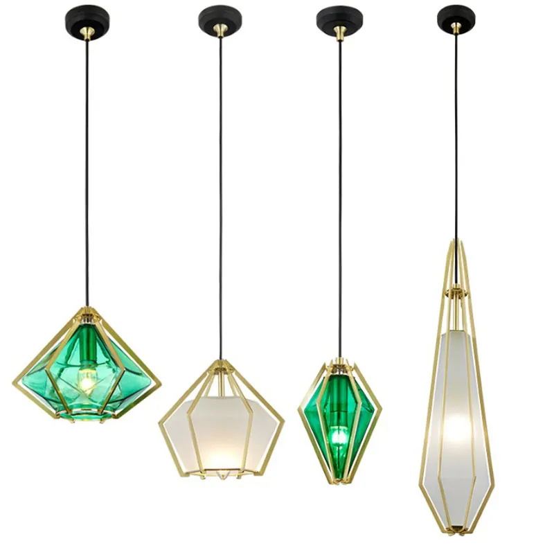 Luminárias pendentes de vidro coloridas, luminárias suspensas com diamante banhado a único, personalidade criativa, designer pós-moderno