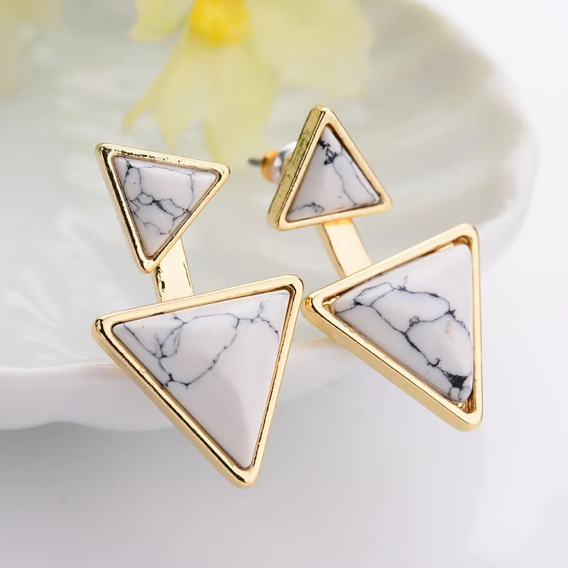 Vintage Gold Color Triangle White Green Turquoise Marmeren Natuursteen Charms Oorbellen Sieraden voor Vrouwen