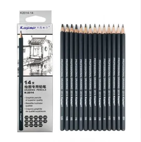 Meilleure qualité 14pcs / Set 12B 10B 8B 7B 6B 5B 4B 3B 2B B HB 2H 4H 6H graphite Crayon Crayon Crayon professionnel Set de dessin