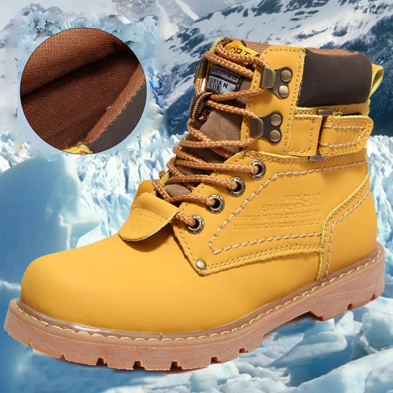 Nova marca de couro de alta qualidade martin botas nova marca mens botas de caminhada não-slip ao ar livre botas de neve quente de inverno frete grátis