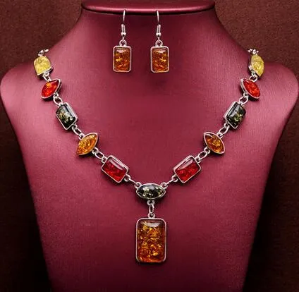 2018 vintage Afrikaanse kralen sieraden sets voor vrouwen mode zilveren kleur vierkante charms ketting oorbellen bruiloft sieraden sets geschenk