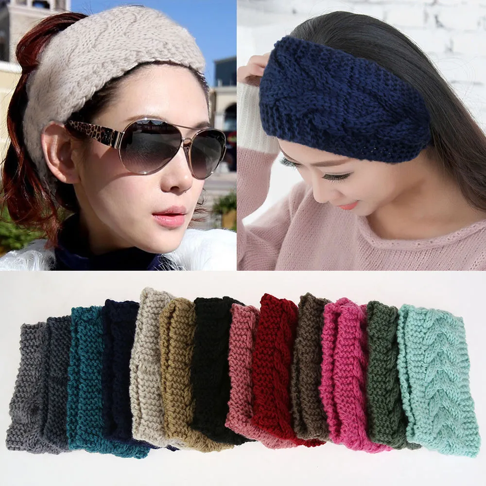 Women Hair Accessories Soft Crochet Headband Knit Flower Hairband Ear Warmer Winter Headwrap Earmuffs Fashion