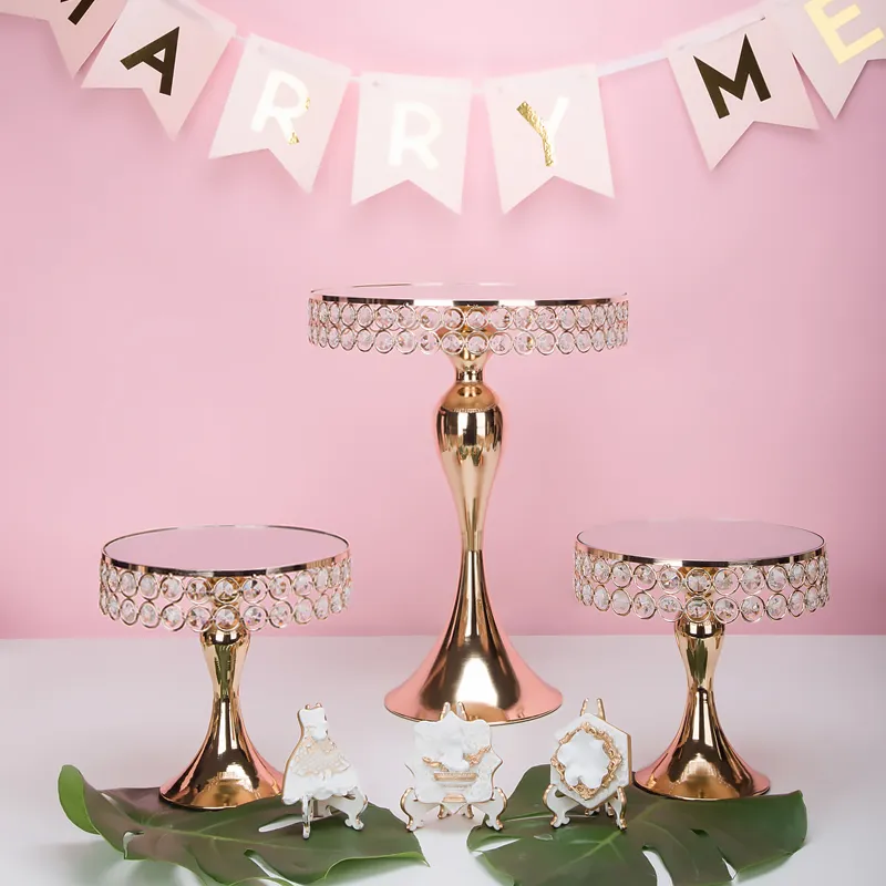 7-delige set luxe gouden kristallen taarthouder stand taart versierde bruidstaart pan cupcake zoete tafel candy bar tafel centerpieces de270C