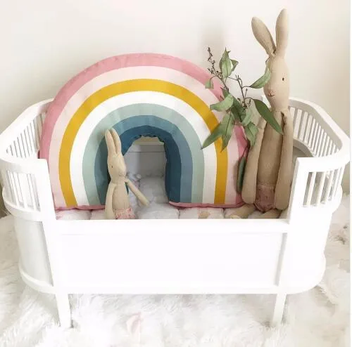 Nieuwe Noordse 25x35cm regenboog kussen Kids Rainbow Toys Soft Decorative Gevulde kussen Cartoon Baby Kussen Decoreer kinderkamer Room Decor Decor