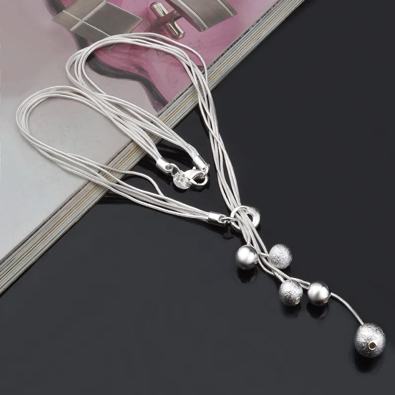 Mode élégant dames collier 925 petite boule pendentif Long collier Mulit chaîne argent plaqué bijoux aimer cadeau