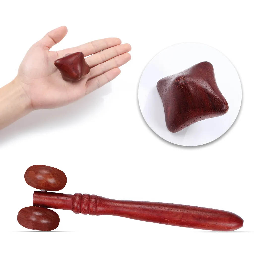 Professionelles komplettes Set, 4-teilig, Reflexzonenmassagegerät, traditionelle Thai-Massage, Hand, Fuß, Gesicht, Körper, Akupunktmassagegerät, natürliches rotes Holz7494039