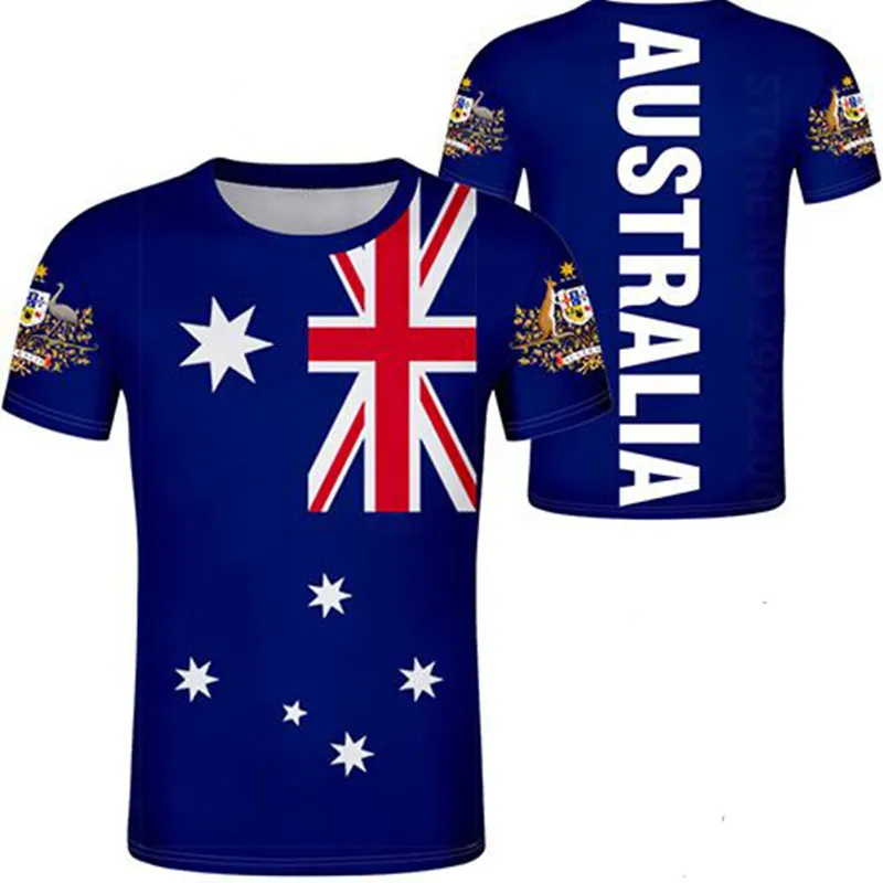 호주 t 셔츠 무료 맞춤 제작 이름 번호 패션 블랙 화이트 그레이 레드 티셔츠 호주 국가 티셔츠 국가 au 의류 플래그 탑
