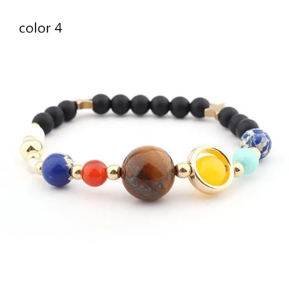 Galaxy Natural Volcano Lava Stone Beaded Strand for Men Galactic Solar System Universe Jewelry Eight Planes Cool Bracelets