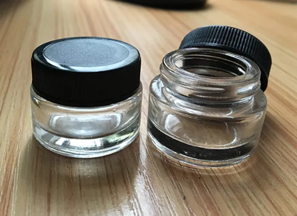 Glas Stash Jar Container 3G 3ML Custom Logo Clear Wax Dab Container Mini Kleine Cosmetische Jar met Black Deksel