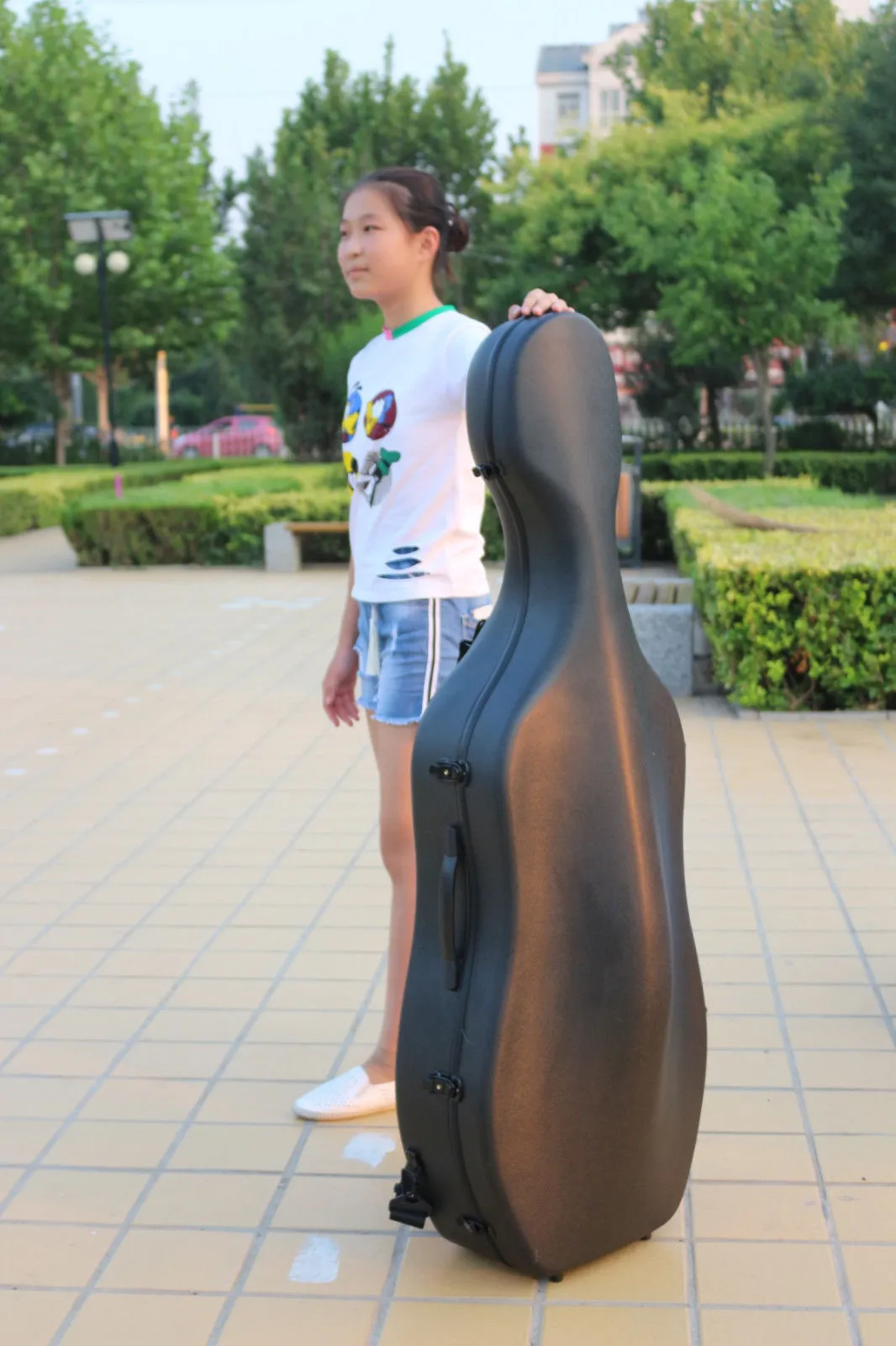 Yinfente étui de violoncelle mixte fibre de carbone forte lumière 4,5 kg 4/4 étui rigide couleur noire pleine taille Yinfente