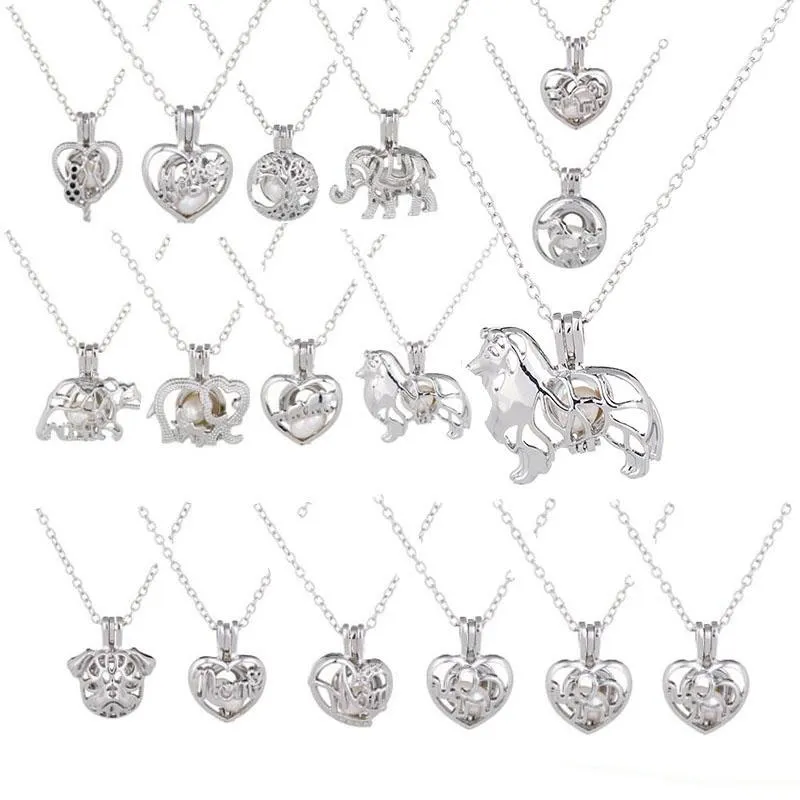 Amour Souhaitez Perle Collier Cages Médaillon Creux Out Oyster perle Pendentif Collier Perle D'eau Douce Loup Chien Ours Éléphant DIY Bijoux