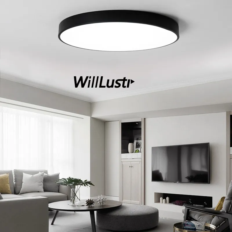 Runde LED-Deckenleuchte, moderne, ultradünne Scheibenlampe, weiße schwarze Farbe, für Büro, Zuhause, Schlafzimmer, Esszimmer, minimalistische Designbeleuchtung