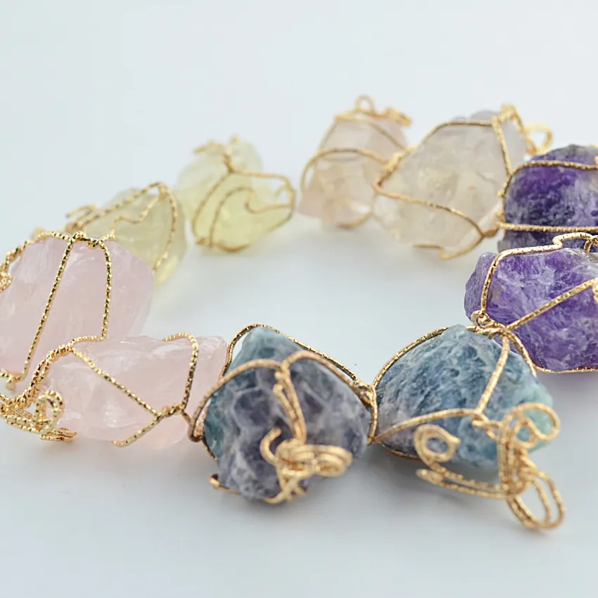 pretty Nature Stone Pendants amethyst Rose Quartz White crystal Lemon crystal fluorite Charms Stone For Necklace