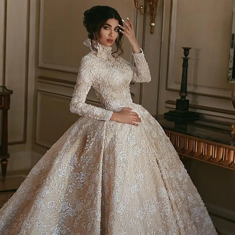 Vestidos de novia cuello alto y manga larga cheap