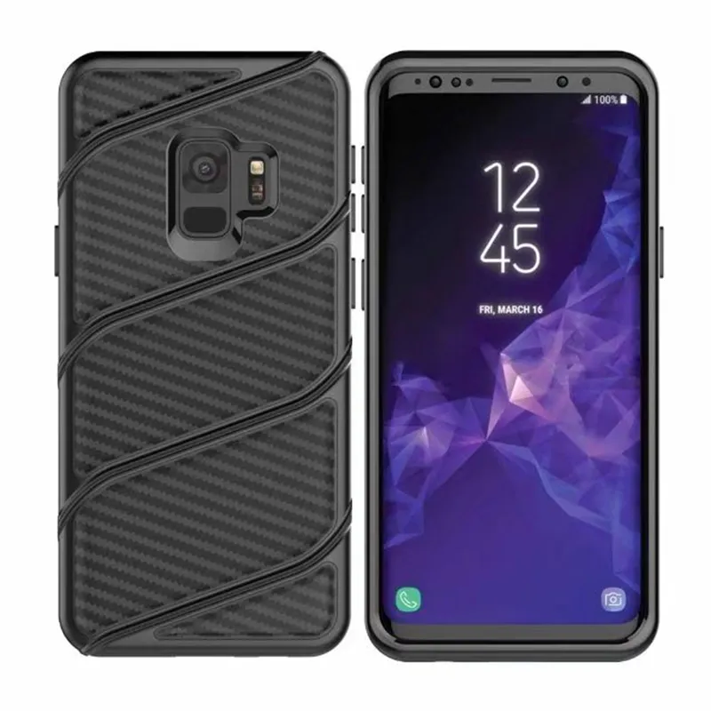 Moda Karbon Fiber Darbeye Sert Plastik + TPU Kılıf Samsung Galaxy S9 Kılıfları S9 Artı Kapak Hibrid 2 in 1 Sağlam Cep Telefonu Geri cilt