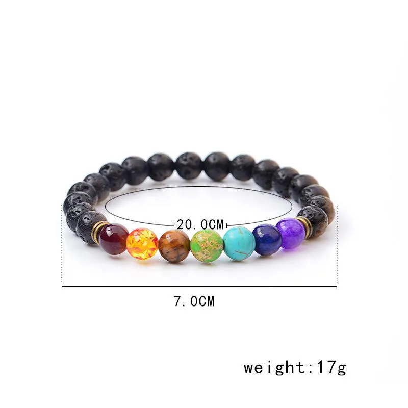 Neue Black Lava Naturstein Armbänder 7 Reiki Chakra Healing Balance Perlen Armband für Männer Frauen Stretch Yoga Schmuck