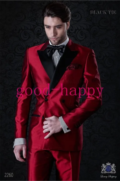 Collection - Costume 2 pièces en satin rouge brillant pour homme - Tuxedos de mariage - Tuxedos de marié à la mode - Blazer d'activité formelle (veste + pantalon + cravate + ceinture) 1218