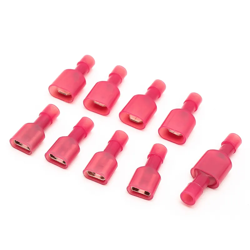 FDFN / MDFN1.25-250 Vermelho 6.3 MM MaleFemale Carro Totalmente Isolado Pá Friso conector Terminais de Terminais de Auto Nylon