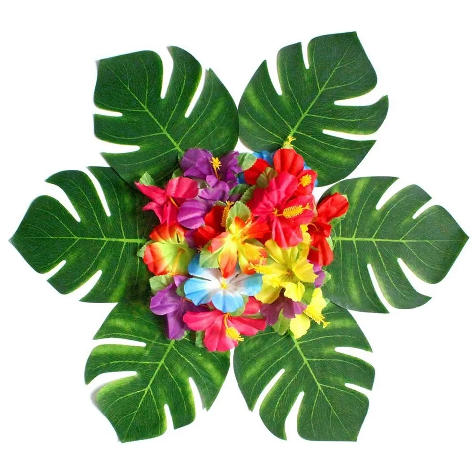 Decoración De La Fiesta Temática Hawaiana: Flores De Hoja Tropical Para  Barbacoa De Cumpleaños, 30 Piezas De 8 Pulgadas Hojas 24 Flores,  Decoraciones De Fiesta En La Playa De 6,39 € | DHgate, image size:960x960