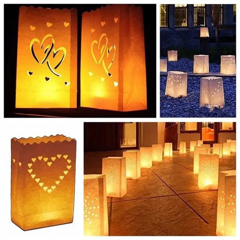 Wedding Heart Tea Light Holder Luminaria Paper Lantern Candle Bag Home Valentines Day Gifts Party Decoratio