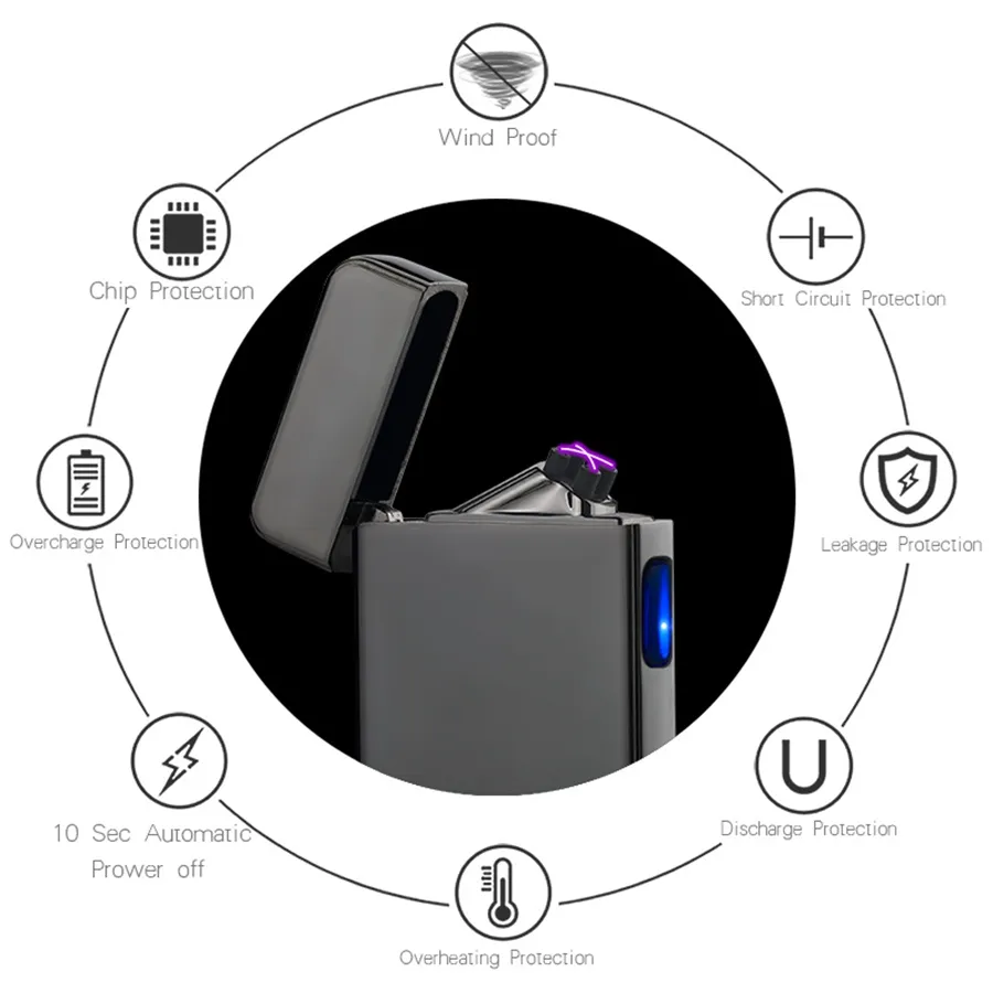 Nieuwe dubbele boog elektrische USB lichtere oplaadbare plasma winddichte puls vlamloze sigarettenaansteker kleurrijke lading USB-aanstekers