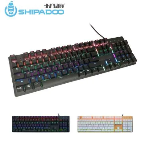 Shipadoo JK200 USBゲーム機械キーボード有線人間工学的マルチメディアキーボードレインボーLEDバックライト104キーアンチゴースト