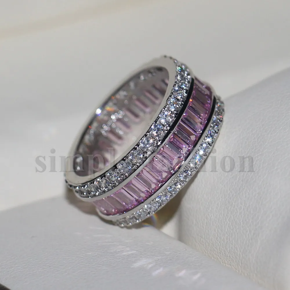 Modeschmuck Damen Verlobungsring Princess Cut 15ct 5A Zirkon Stein Rosa Cz 925 Sterling Silber Damen Ehering Ring