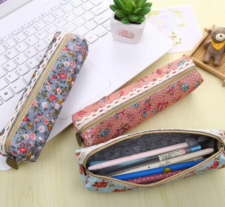 Wholesale Floral Floral Canvas Fabric Pencil Pouch Small Cosmetic