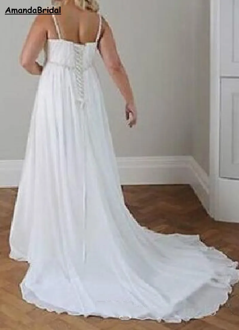 Amandabridal Plus Size Casual Beach Wedding Dresses 2021 Spaghetti Straps Beaded Chiffon Floor Length Empire Waist Elegant Bridal 6921801