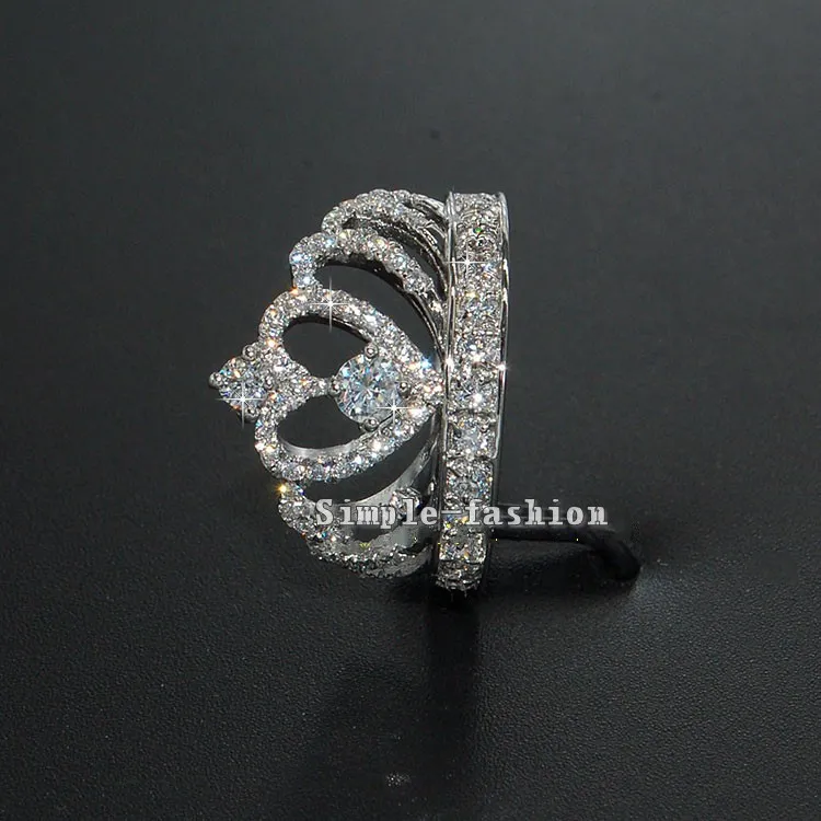 العلامة التجارية أزياء المرأة خاتم التاج 925 الفضة الاسترليني 5A الزركون تشيكوسلوفاكيا الزفاف خواتم الاصبع للنساء