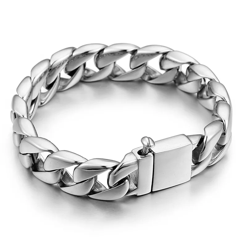 KB81845-BD ​​Mens Smycken Ren Stilig Stål Solid Kubansk Curb Chain Link Armband Hög Polerad Högkvalitativ 15mm 8.66 '' '