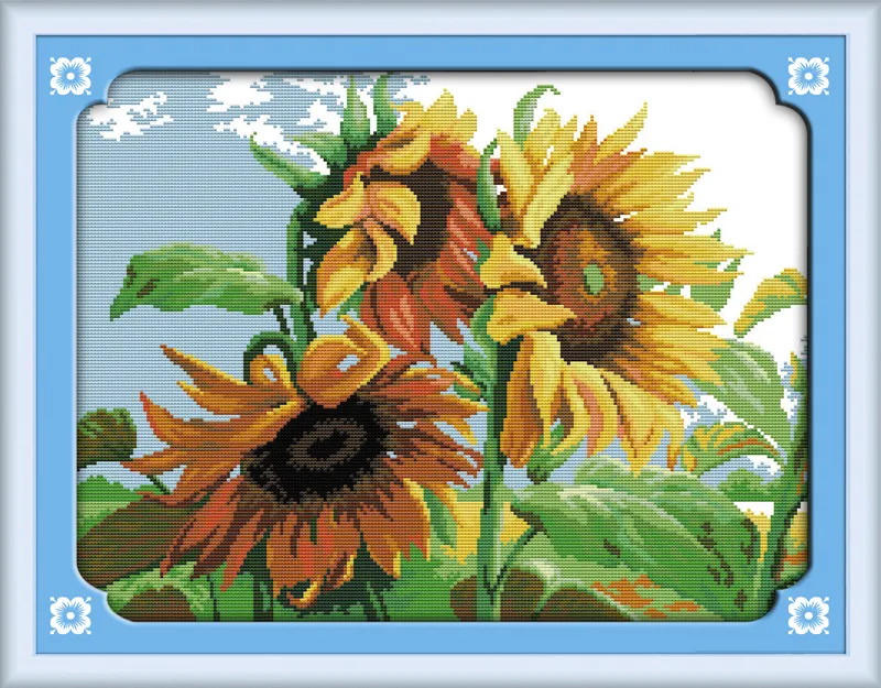 Colorful Sunflowers in wind decor paintings ,Handmade Cross Stitch Embroidery Needlework sets counted print on canvas DMC 14CT /11CT