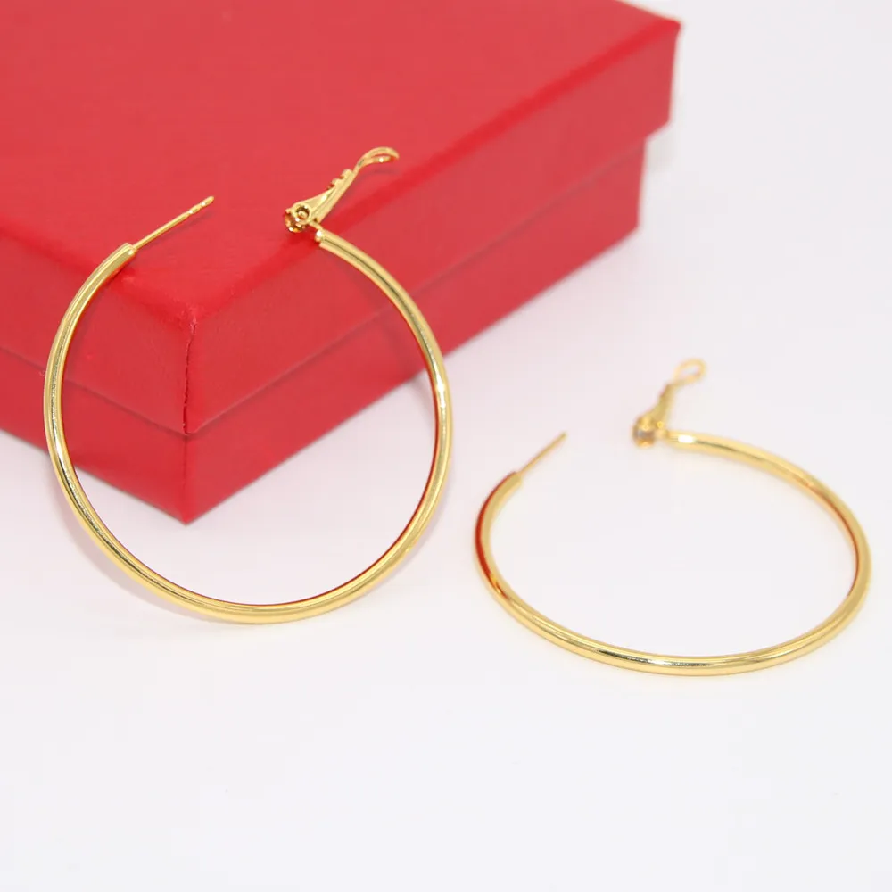 Simple Style Fashion Round Huggie 18K Yellow Gold Filled Smooth Circle Hoop Earrings For Women Mother's Gift