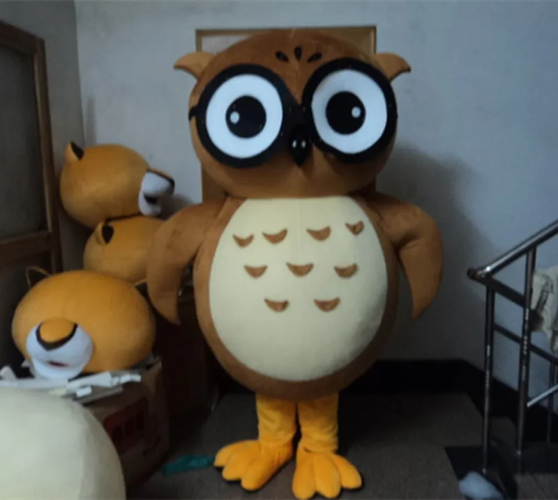 Glasses Owl Mascot Costumes Animated theme Yellow Owl Bird Cospaly Cartoon mascot Character adult Halloween Carnival party Costume