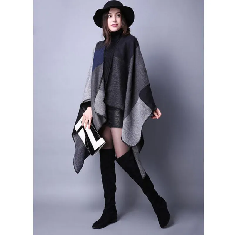 New Brand Women's Winter Poncho Vintage Blanket Women's Lady Knit Shawl Cape Cashmere Scarf Poncho 