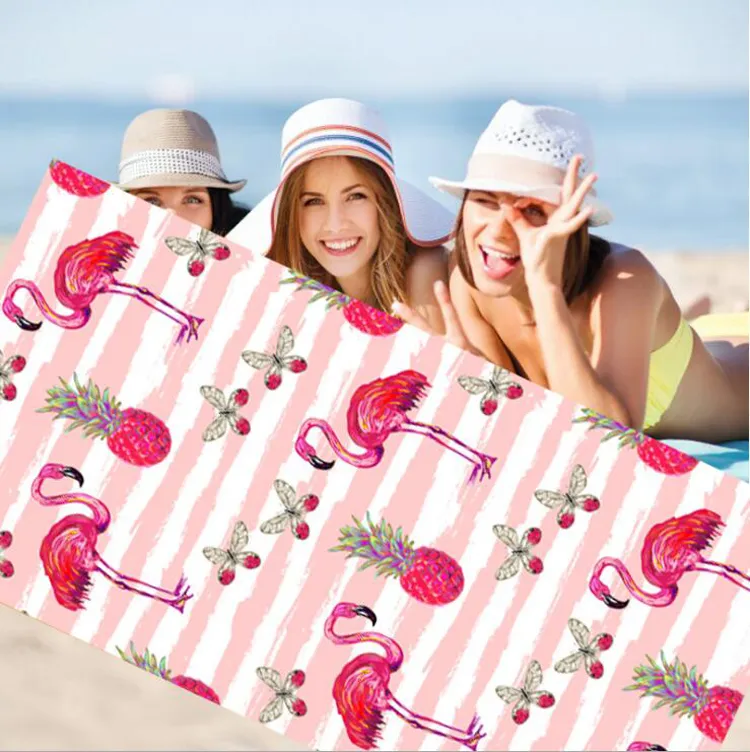 Quick Dry Stripe 70x150cm Absorbent Microfiber Large Bath Beach Towel for Adults Flamingos Printed Women Swimwear Beach Cover 