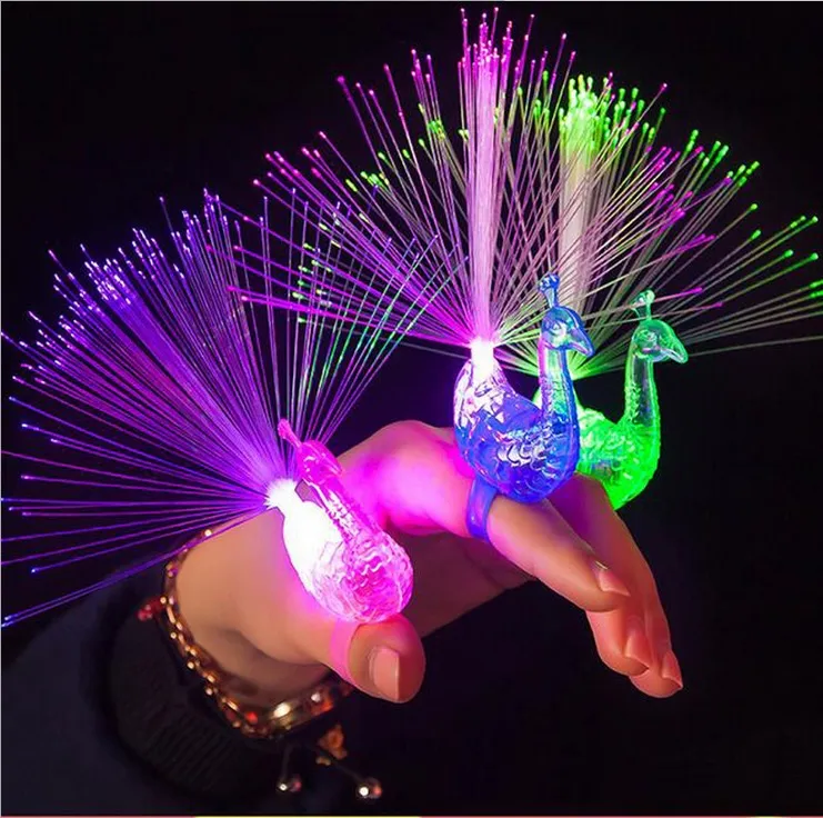 Peacock Finger Light Colorful LED Light-up Rings Party Gadgets Kids Intelligent Toy for Brain Development c550