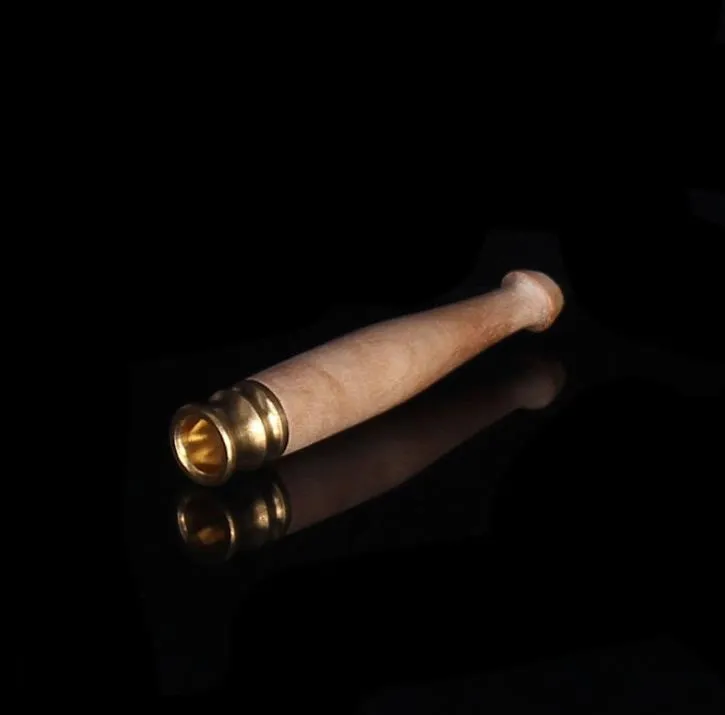 Tige de traction à tête en cuivre lisse de petite taille, accessoires de cigarettes avec filtre naturel en bois massif, bouche de tuyau de fleur de barre