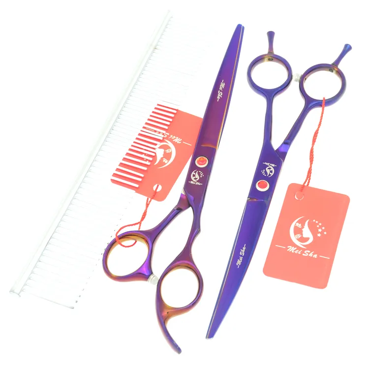7.0Inch Meisha Japan 440c Purple Pet Grooming Shears Set Big Cutting Scissors Thinning Clippers Curved Tijeras Puppy Supplies HB0108