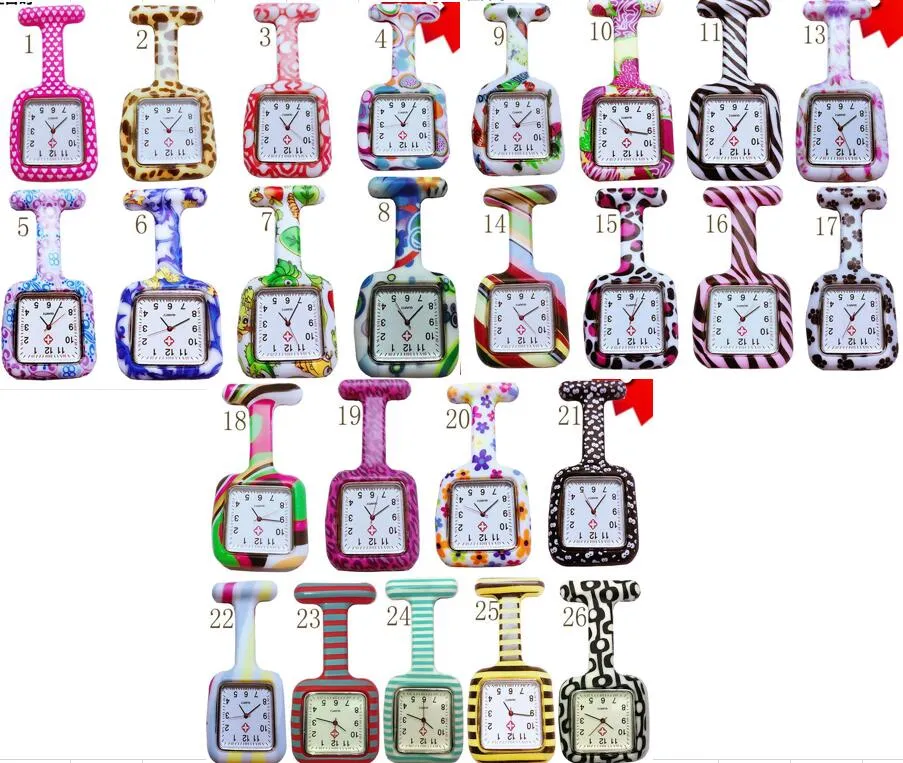الجملة 800 قطعة / الوحدة 26colors ساحة ملون يطبع سيليكون ممرضة ساعة الجيب ساعات طبيب فوب كوارتز ساعة أطفال هدية الساعات NW016